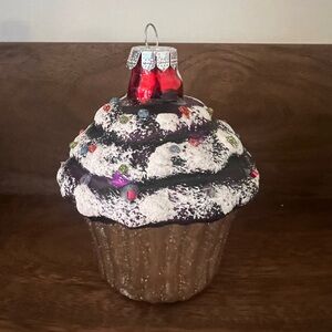 Festive Mercury Glass Cupcake Ornament with Red and Purple Accents